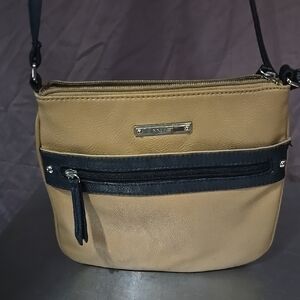 Nine West Tan and Black Crossbody Bag with Leather-like Finish